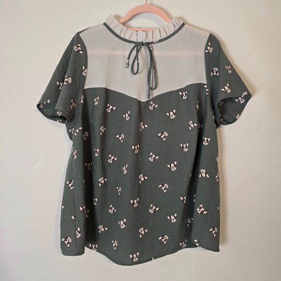 MODCLOTH Green Boston Terrier Pup to Date Blouse Size 1X - Picture 1 of 4